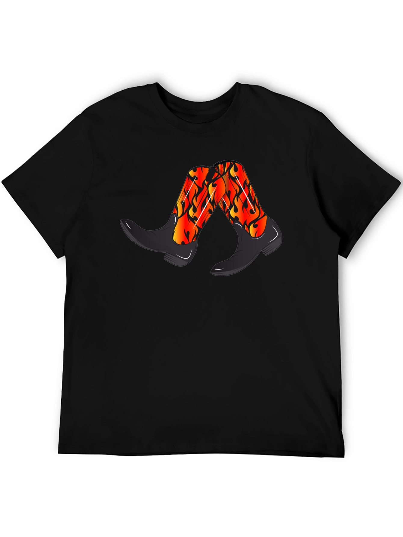 Flaming Cowboy Boots Graphic Tee - Black
