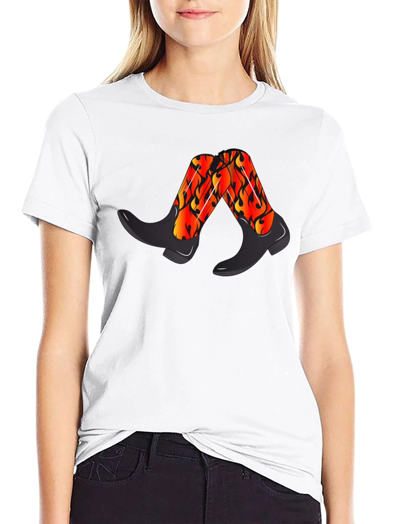 Flaming Cowboy Boots Graphic Tee - Black