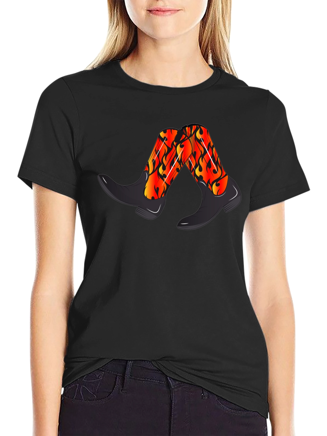 Flaming Cowboy Boots Graphic Tee - Black
