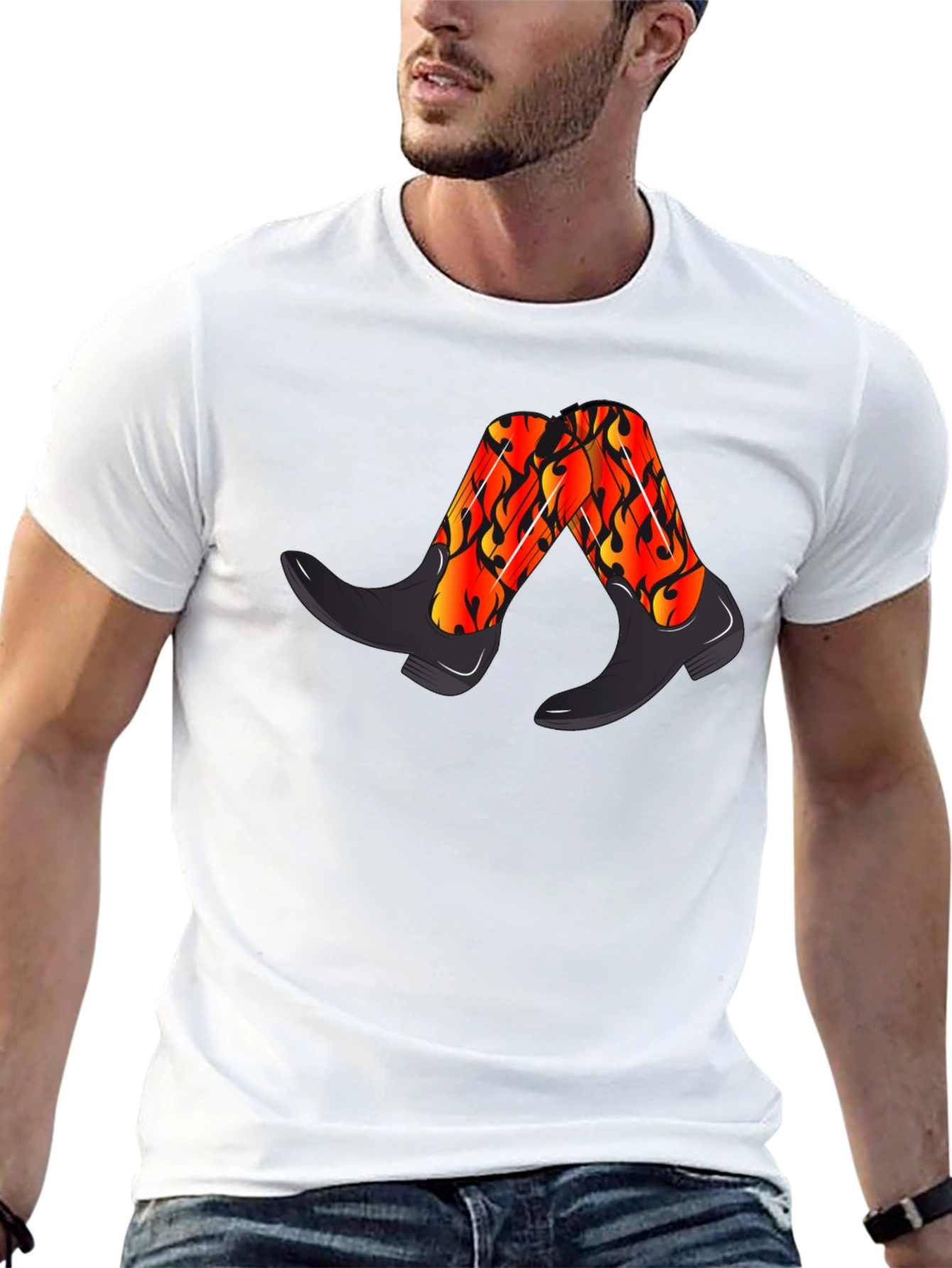 Flaming Cowboy Boots Graphic Tee - Black