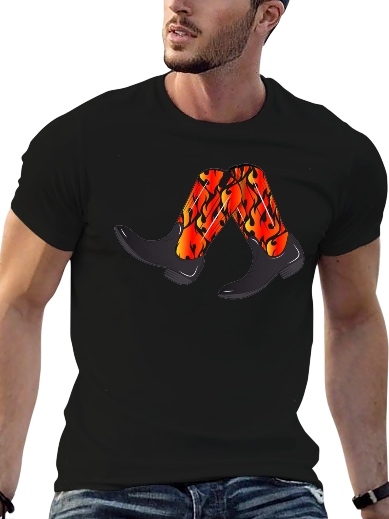 Flaming Cowboy Boots Graphic Tee - Black