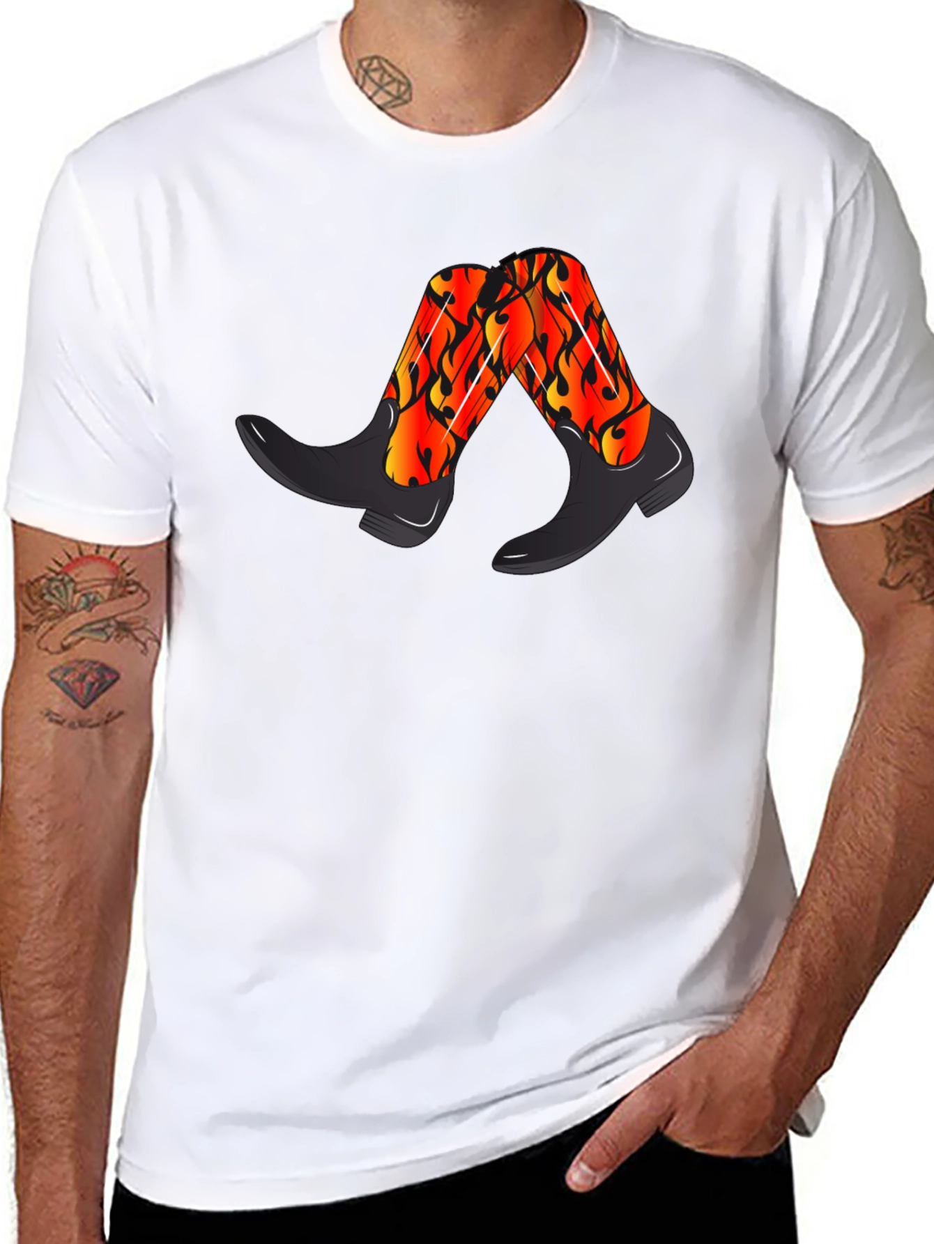 Flaming Cowboy Boots Graphic Tee - Black
