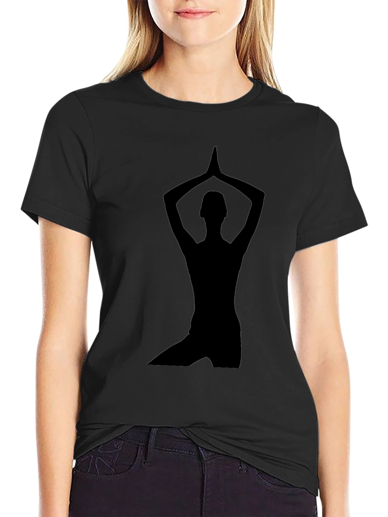 Yoga Silhouette Graphic Tee - Black Cotton T-Shirt