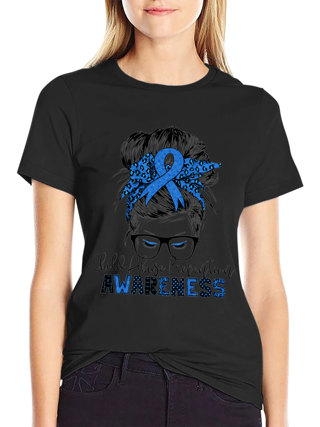 Child Abuse Awareness Messy Bun T-Shirt