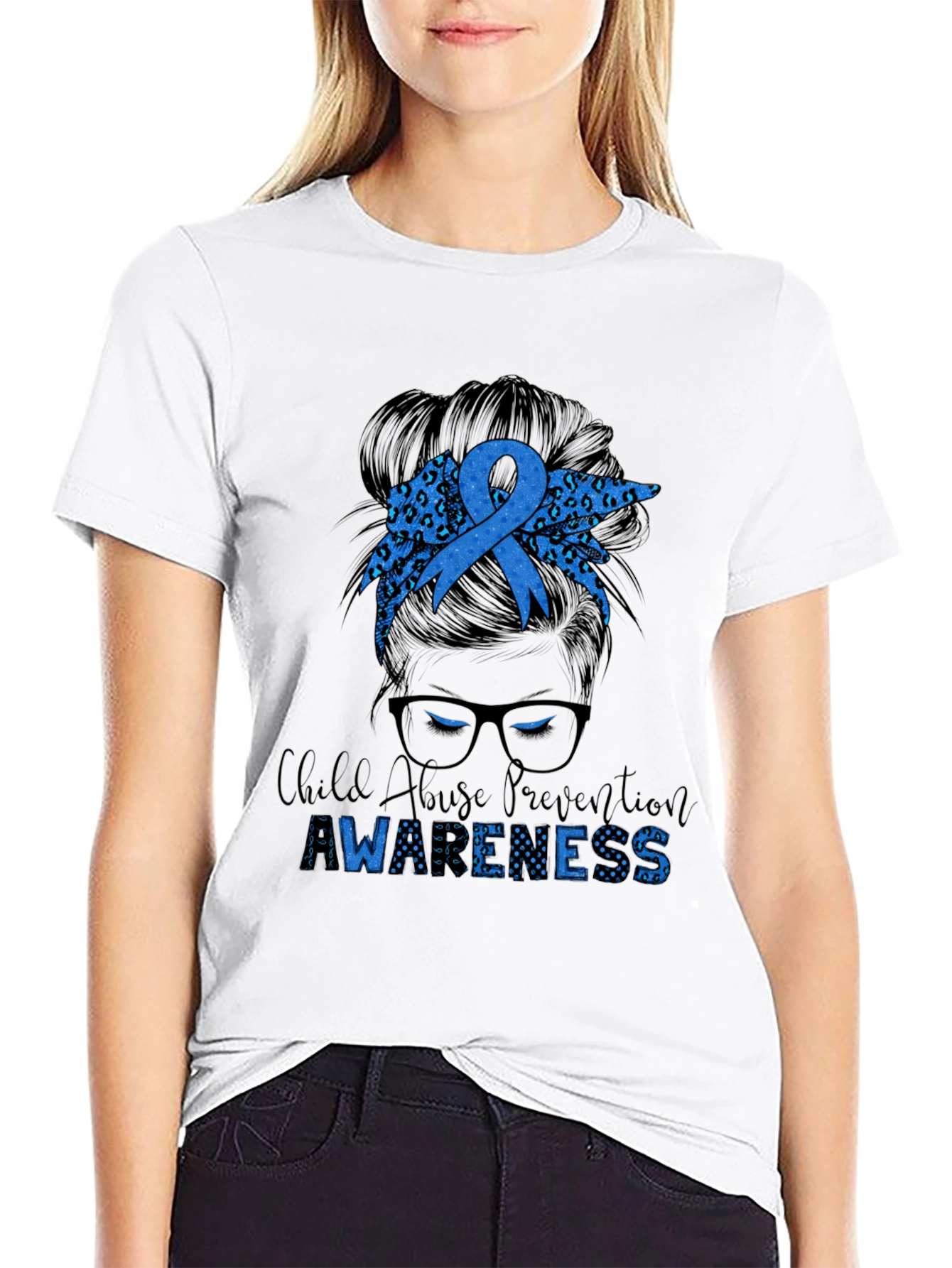 Child Abuse Awareness Messy Bun T-Shirt