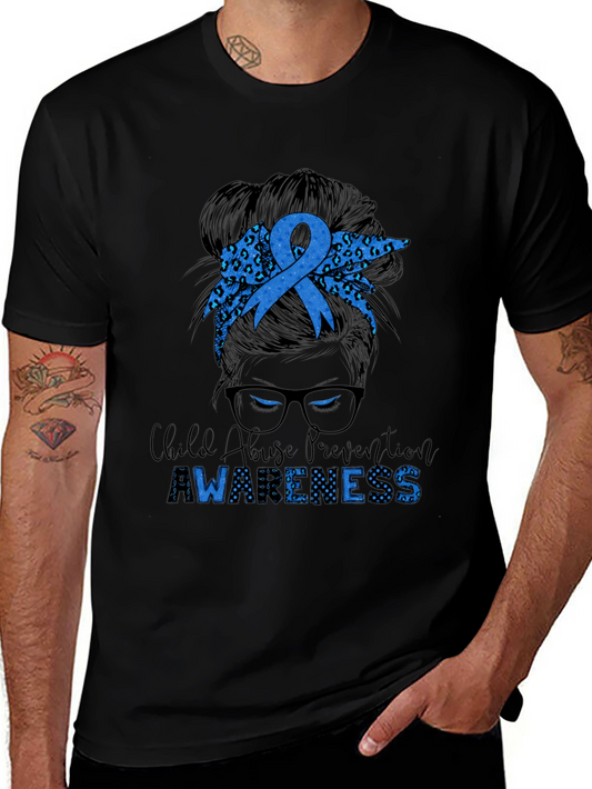 Child Abuse Awareness Messy Bun T-Shirt