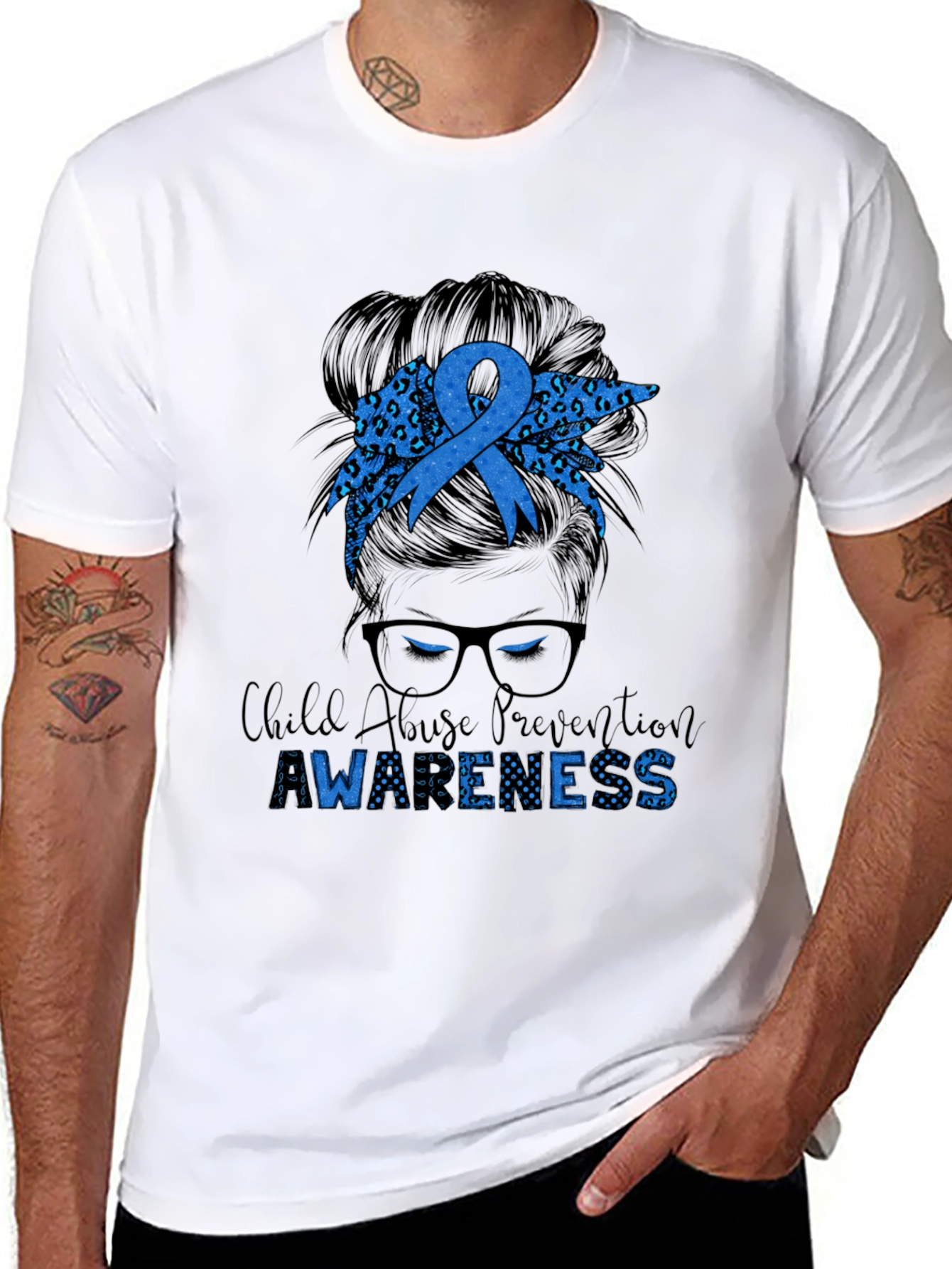 Child Abuse Awareness Messy Bun T-Shirt