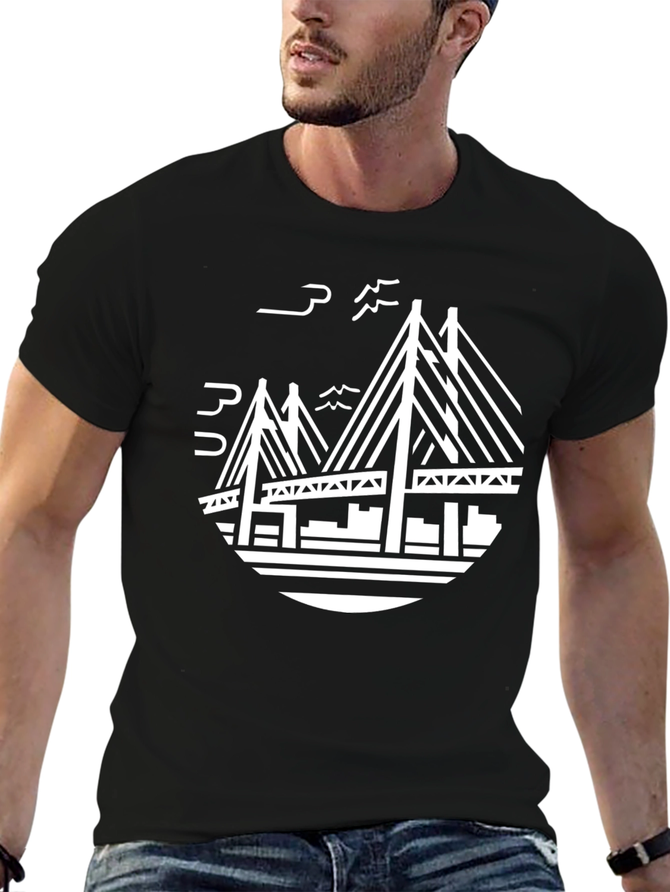 Modern Bridge Graphic T-Shirt - Black
