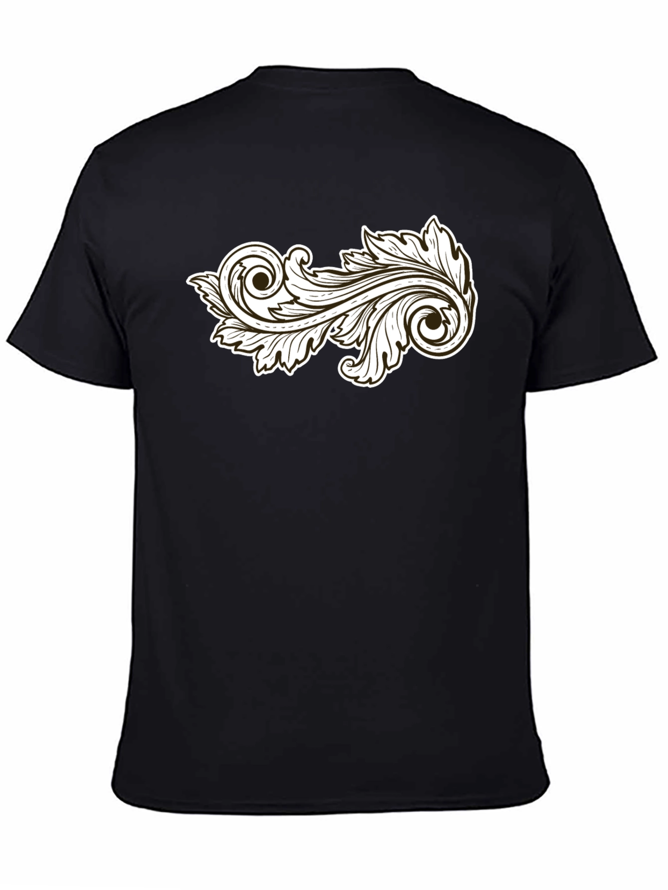 Stylish Black T-Shirt with Ornamental Leaf Design
