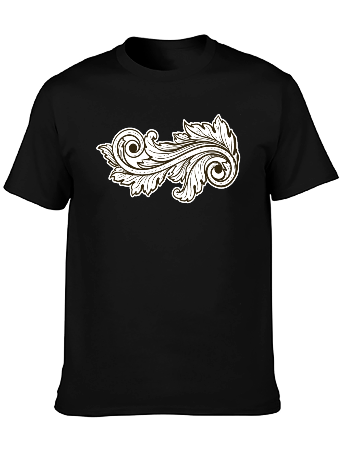Stylish Black T-Shirt with Ornamental Leaf Design