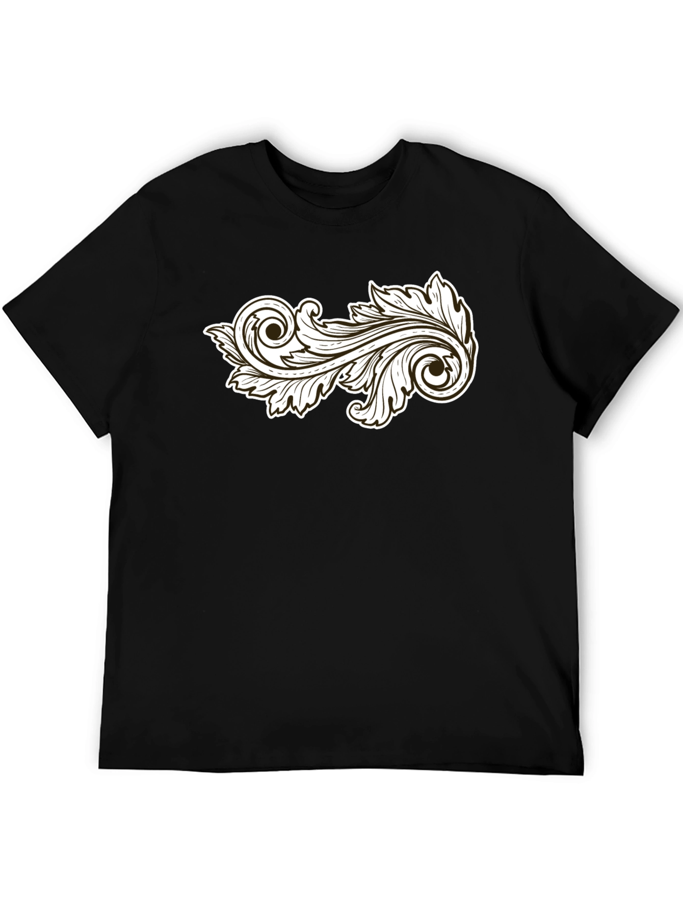 Stylish Black T-Shirt with Ornamental Leaf Design