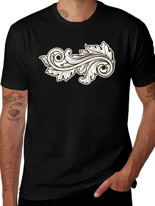 Stylish Black T-Shirt with Ornamental Leaf Design