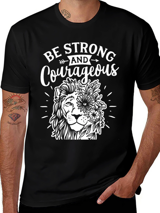 Lion & Floral Graphic Tee - Be Strong & Courageous T-Shirt