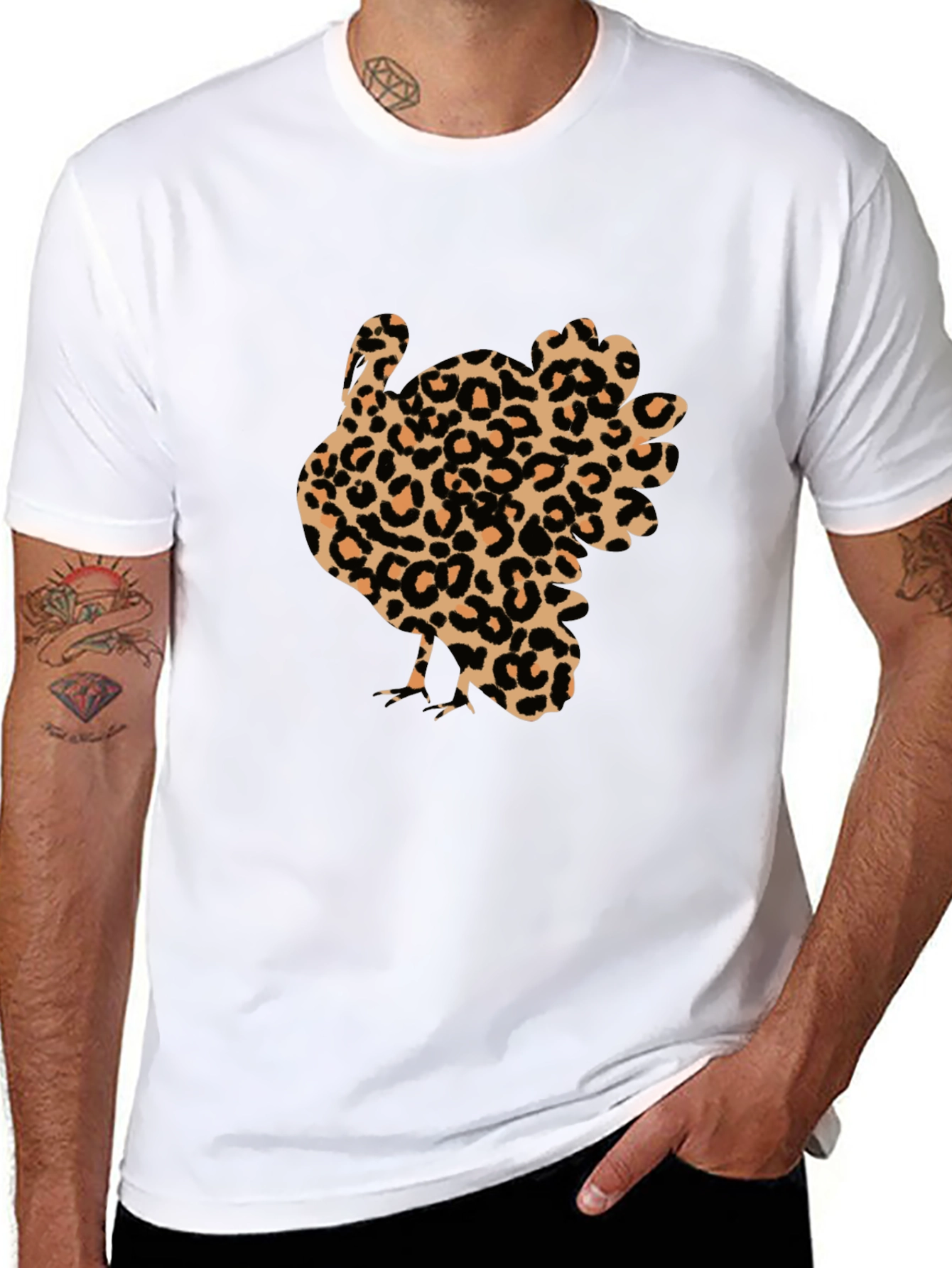 Leopard Print Turkey Graphic Tee - Thanksgiving