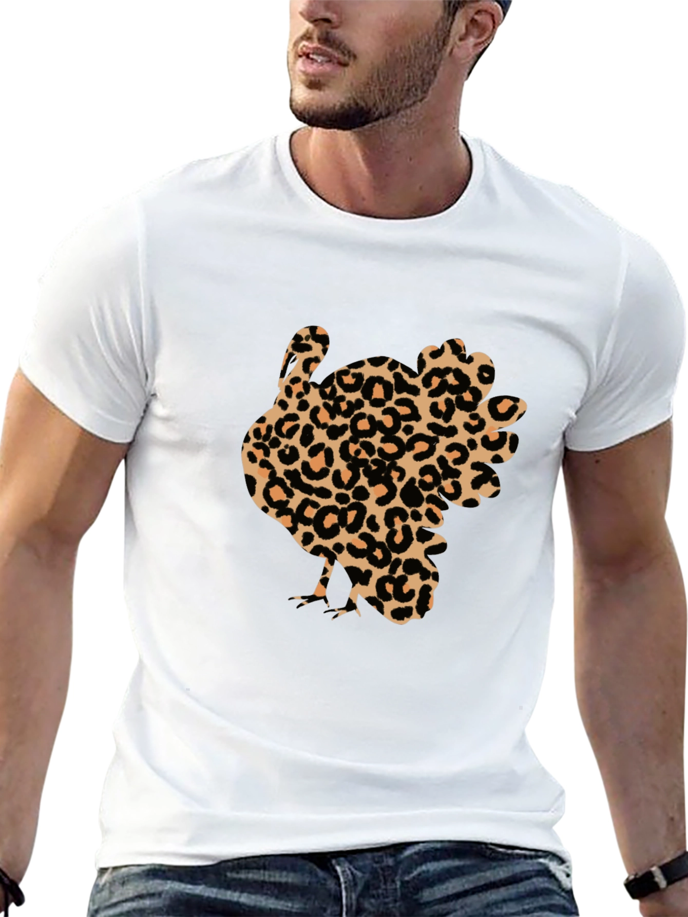 Leopard Print Turkey Graphic Tee - Thanksgiving