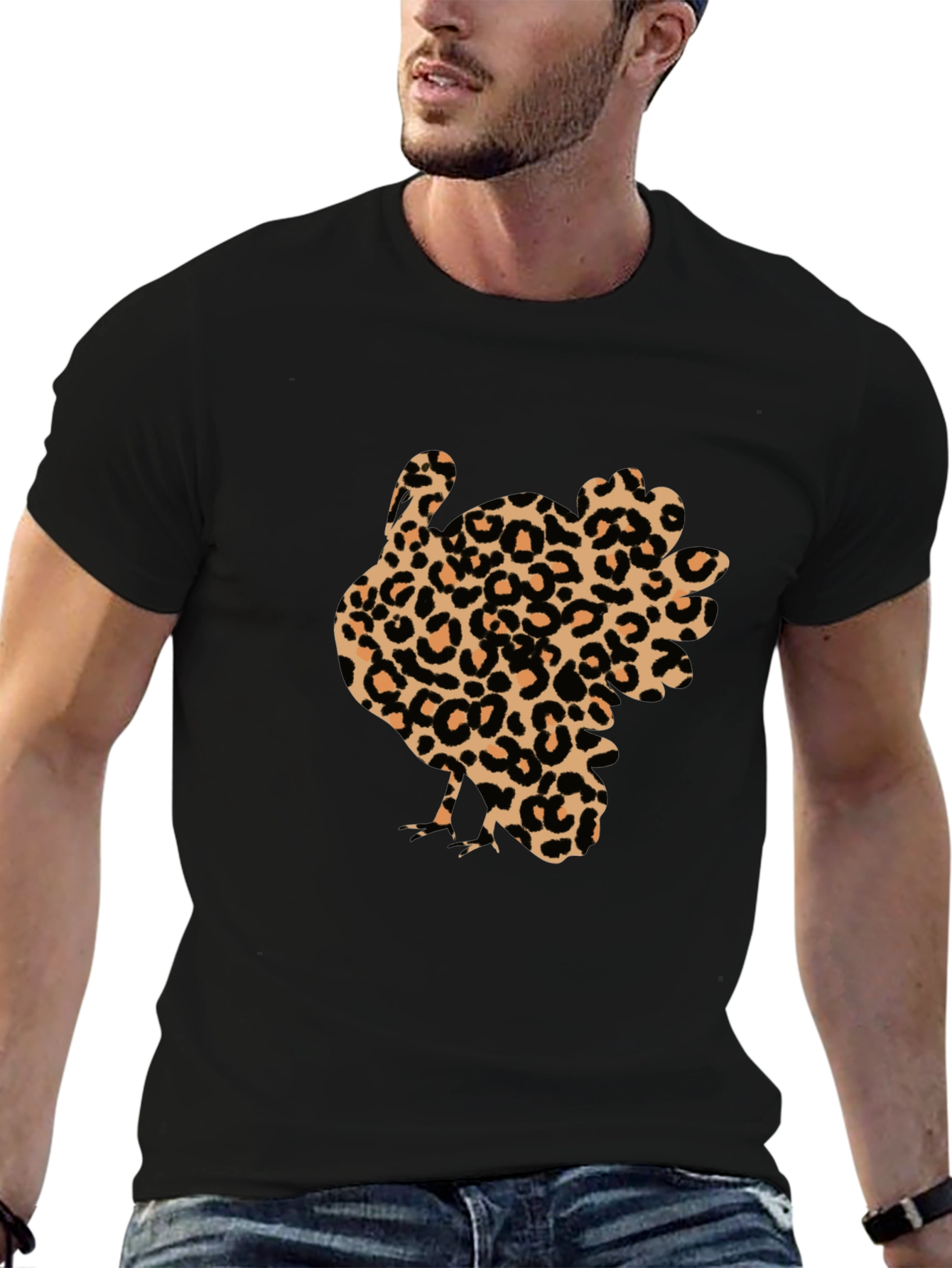 Leopard Print Turkey Graphic Tee - Thanksgiving