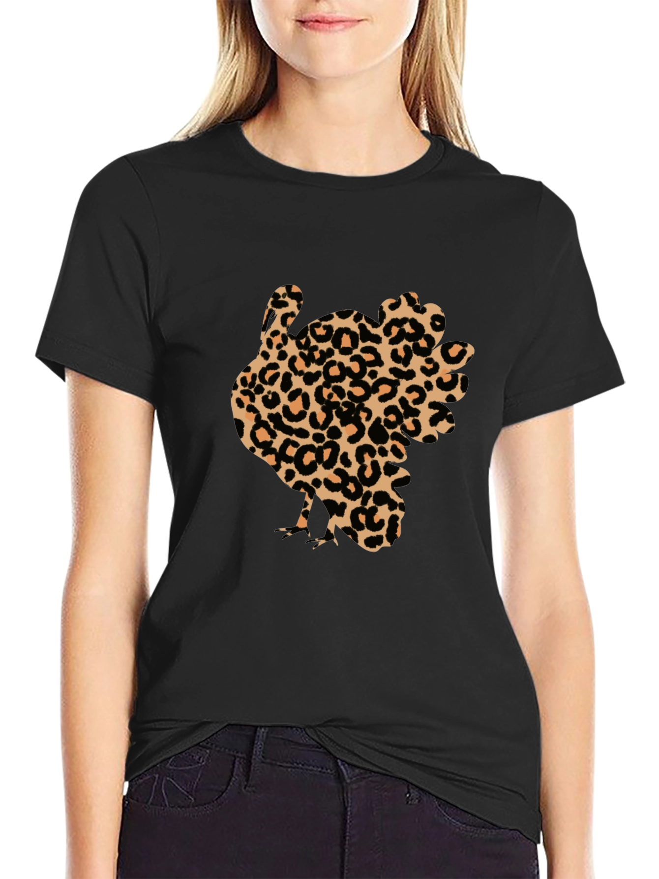 Leopard Print Turkey Graphic Tee - Thanksgiving