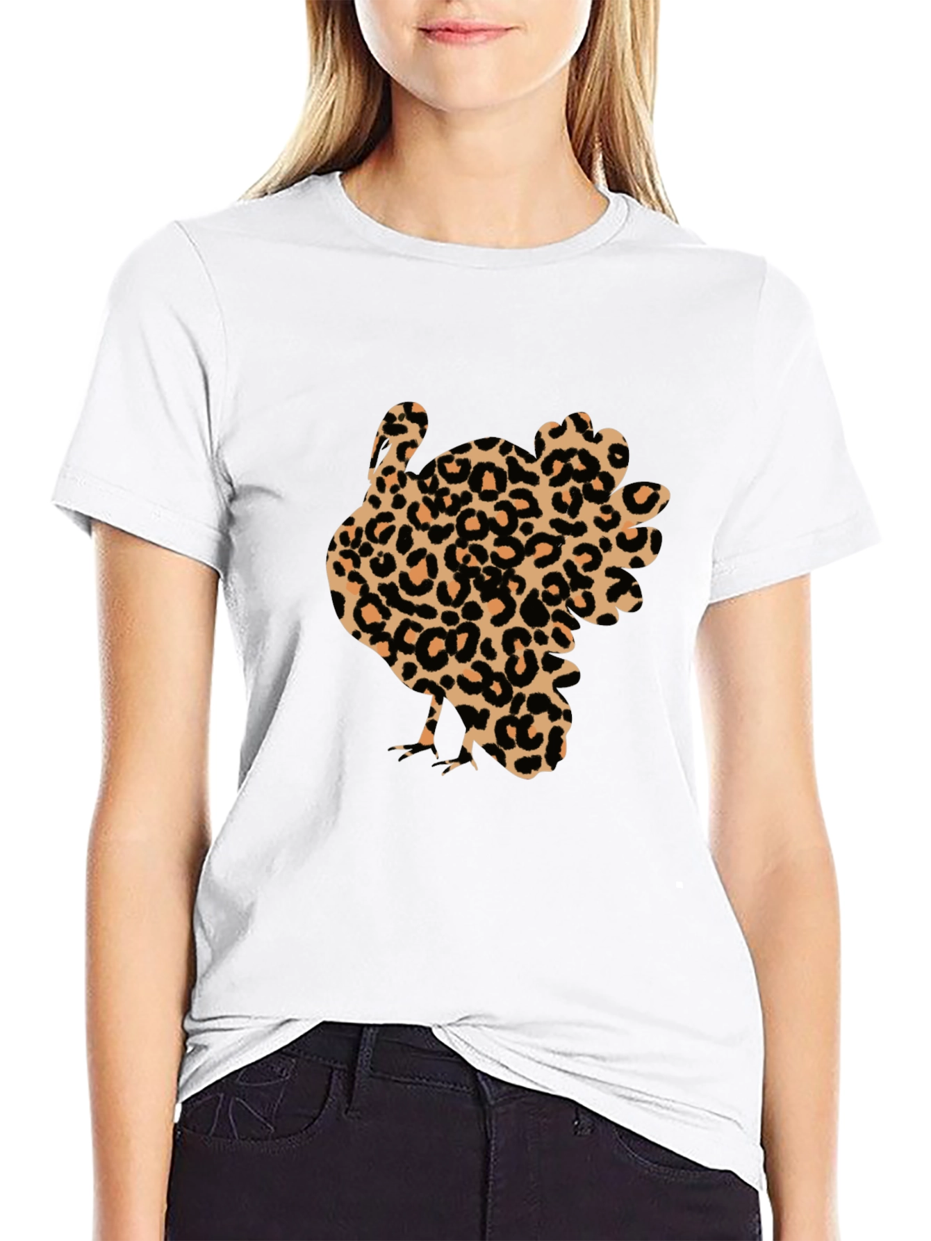 Leopard Print Turkey Graphic Tee - Thanksgiving