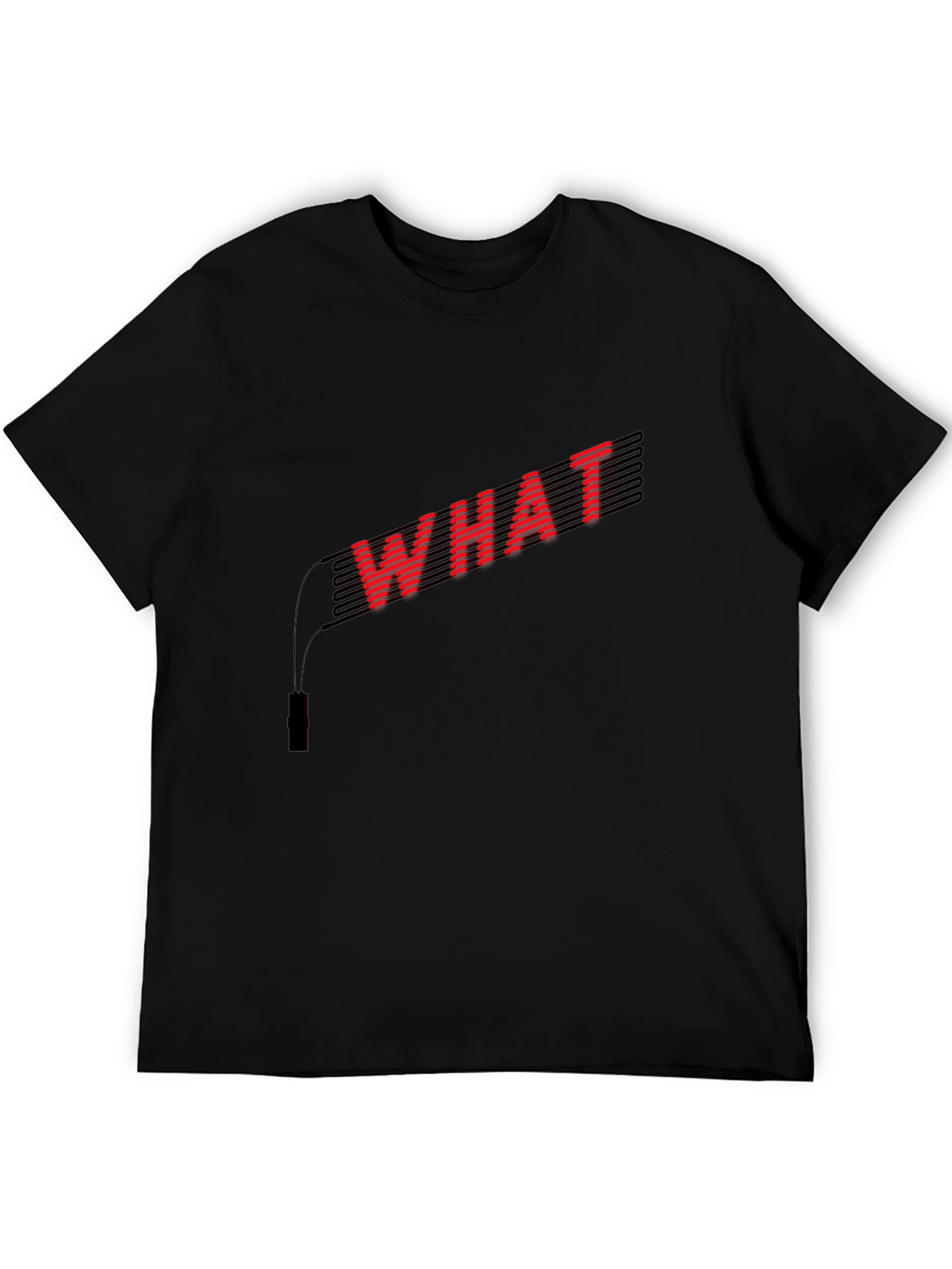 Red WHAT Graphic Black T-Shirt