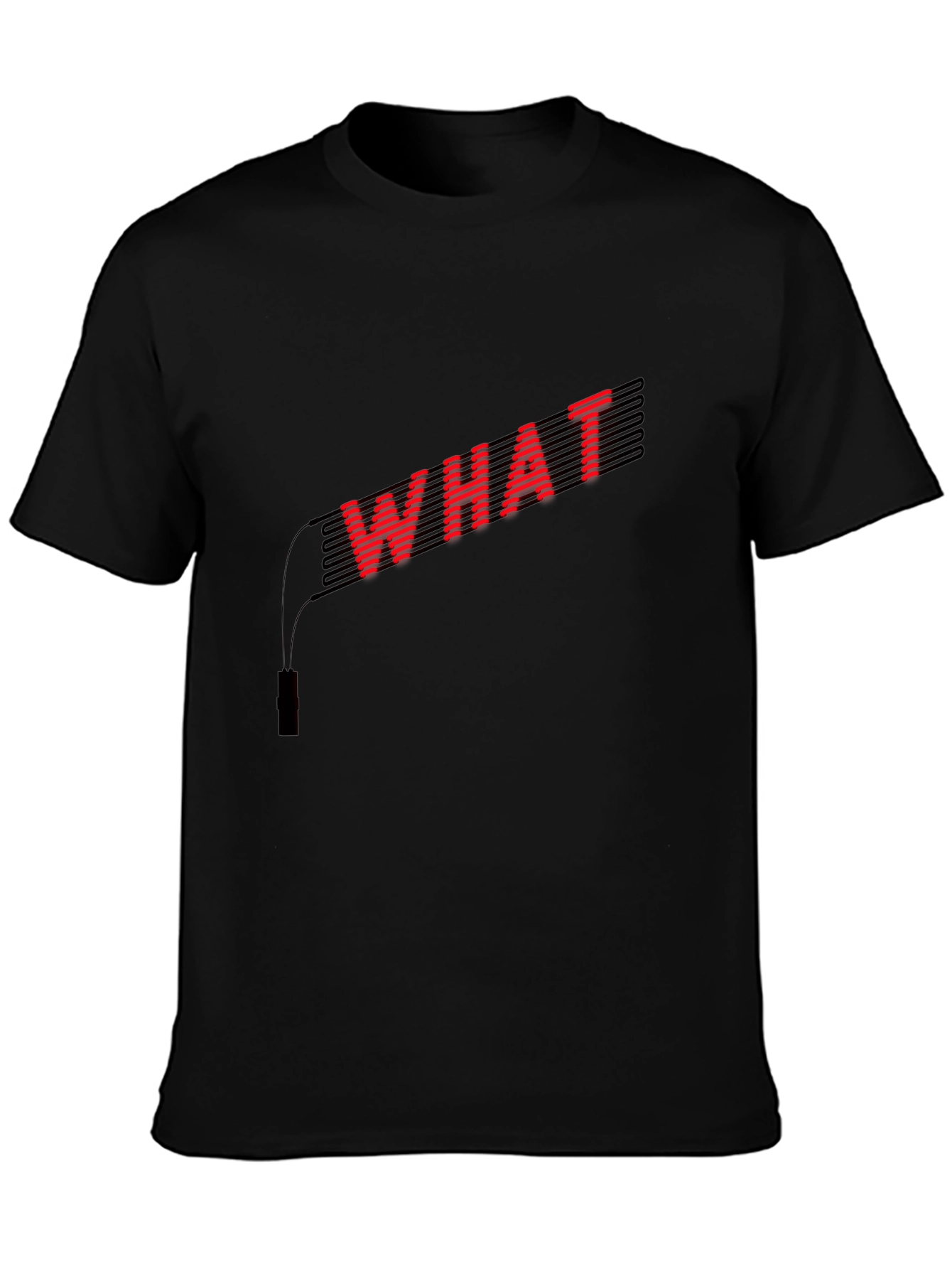 Red WHAT Graphic Black T-Shirt