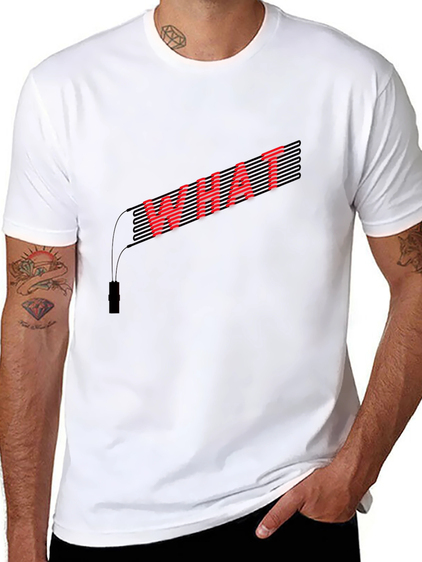 Red WHAT Graphic Black T-Shirt