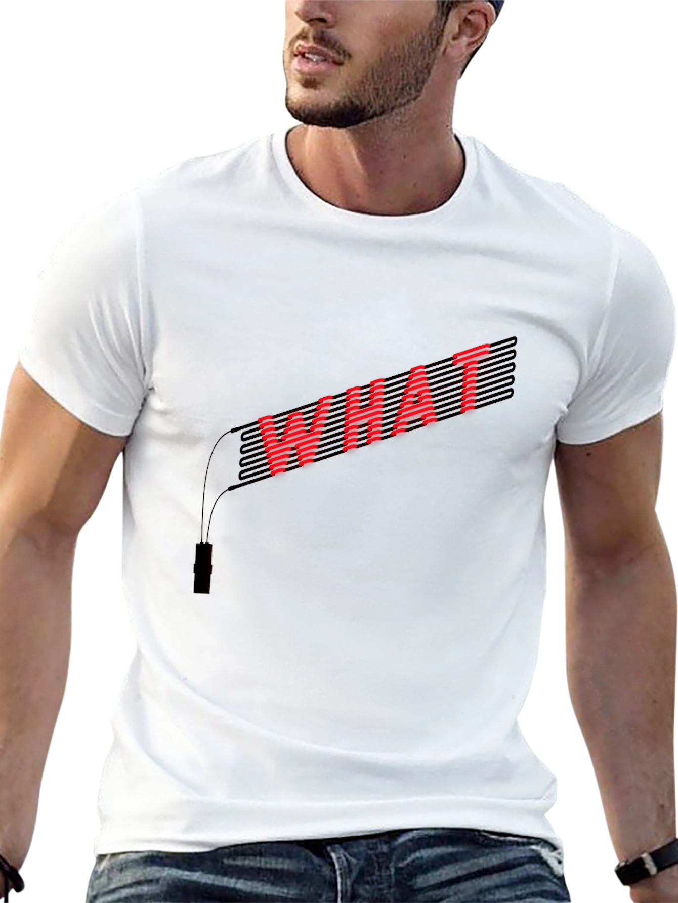 Red WHAT Graphic Black T-Shirt