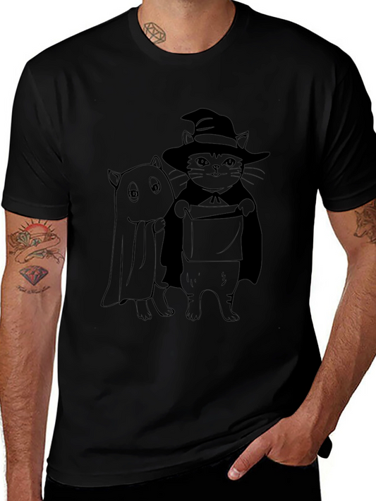 Halloween Cats Graphic Tee - Ghost & Witch Cat Design