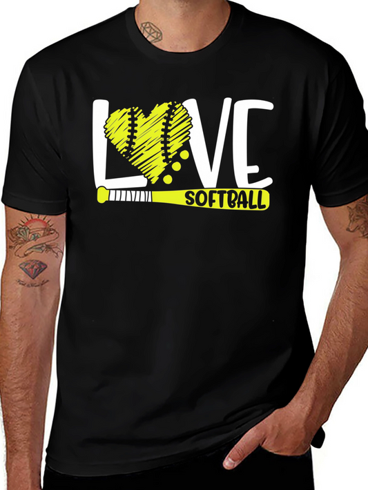 Love Softball T-Shirt - Heart Ball & Bat Design