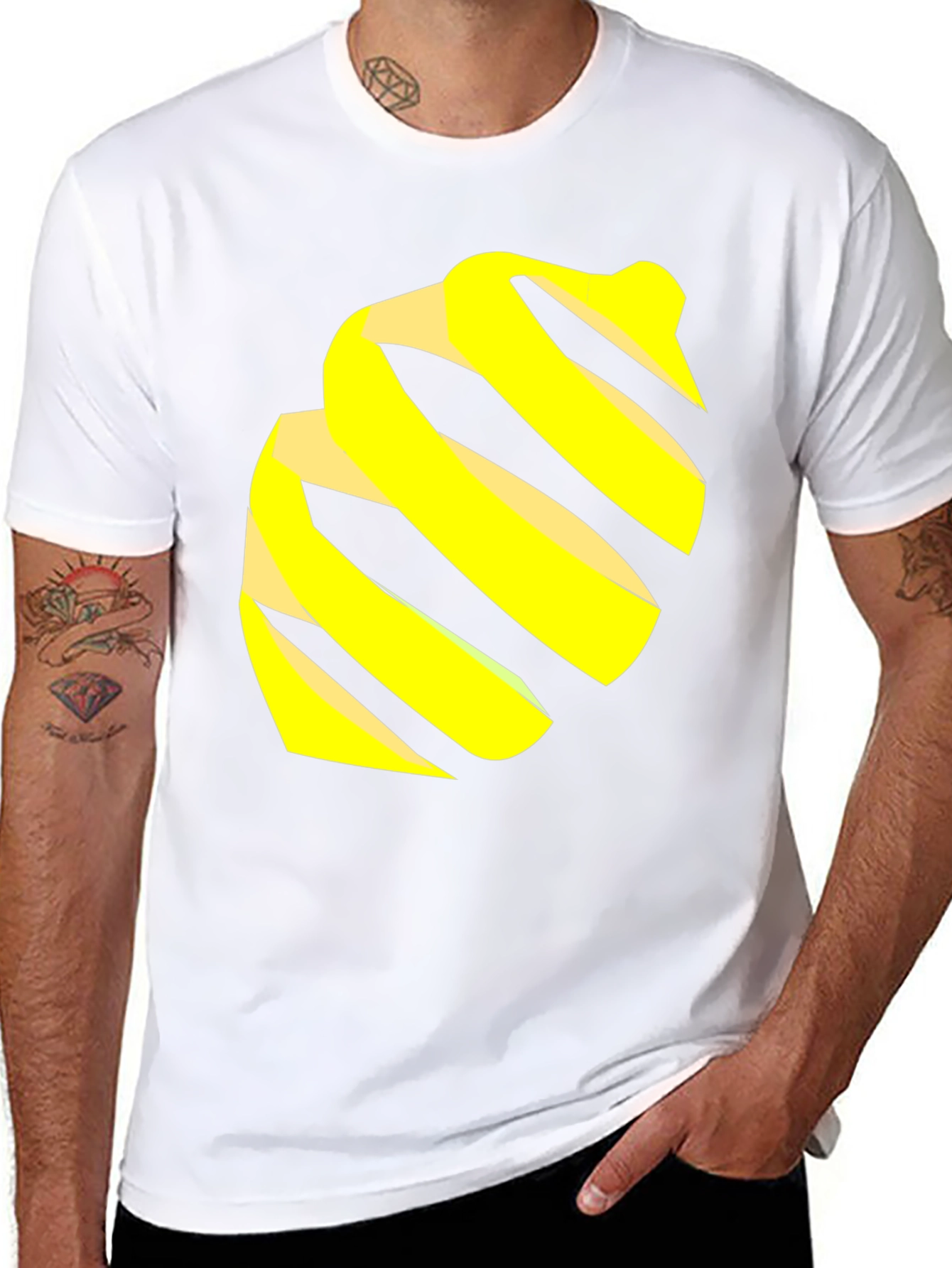 Modern Black Tee with Abstract Yellow Swirl Design