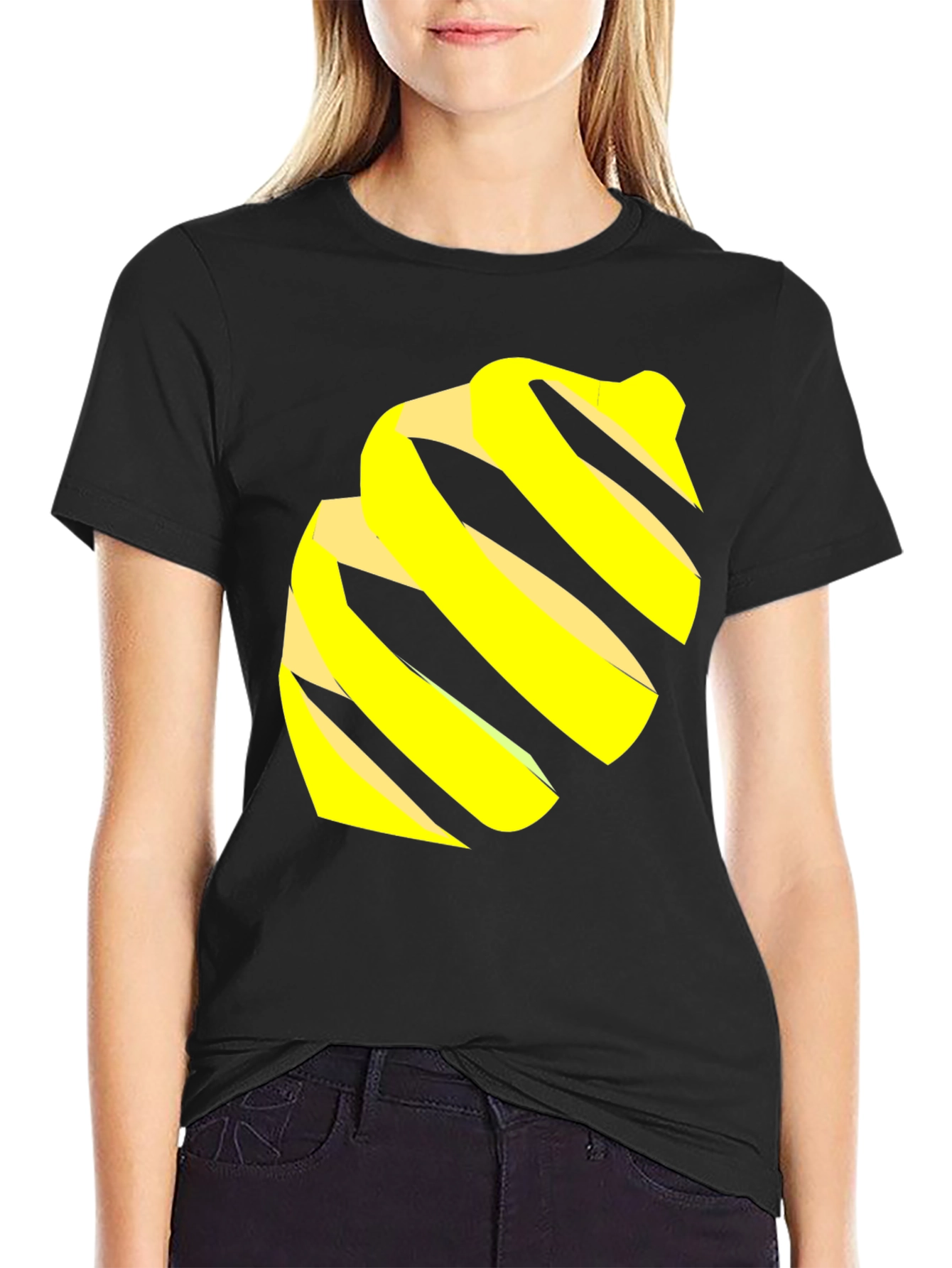 Modern Black Tee with Abstract Yellow Swirl Design