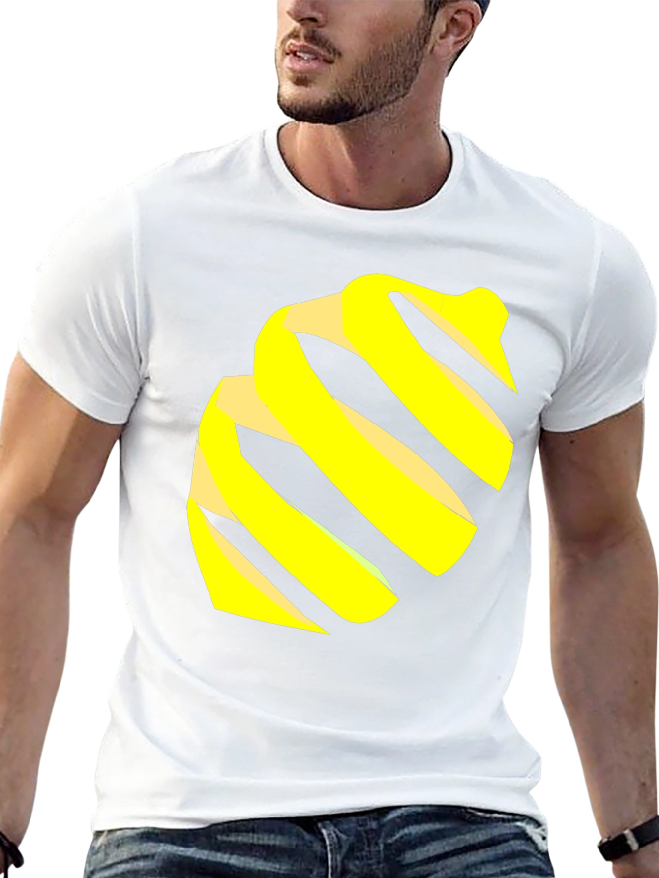 Modern Black Tee with Abstract Yellow Swirl Design