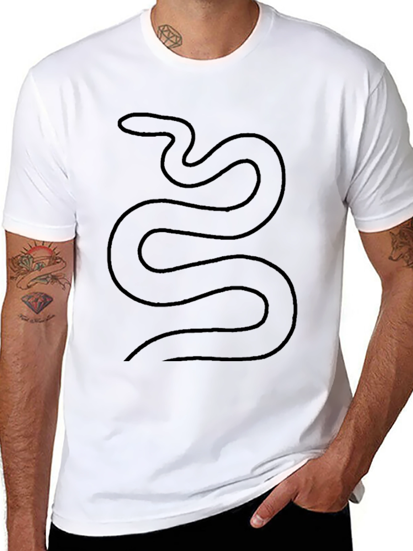 Mens Black T-Shirt with Minimalist Snake Design