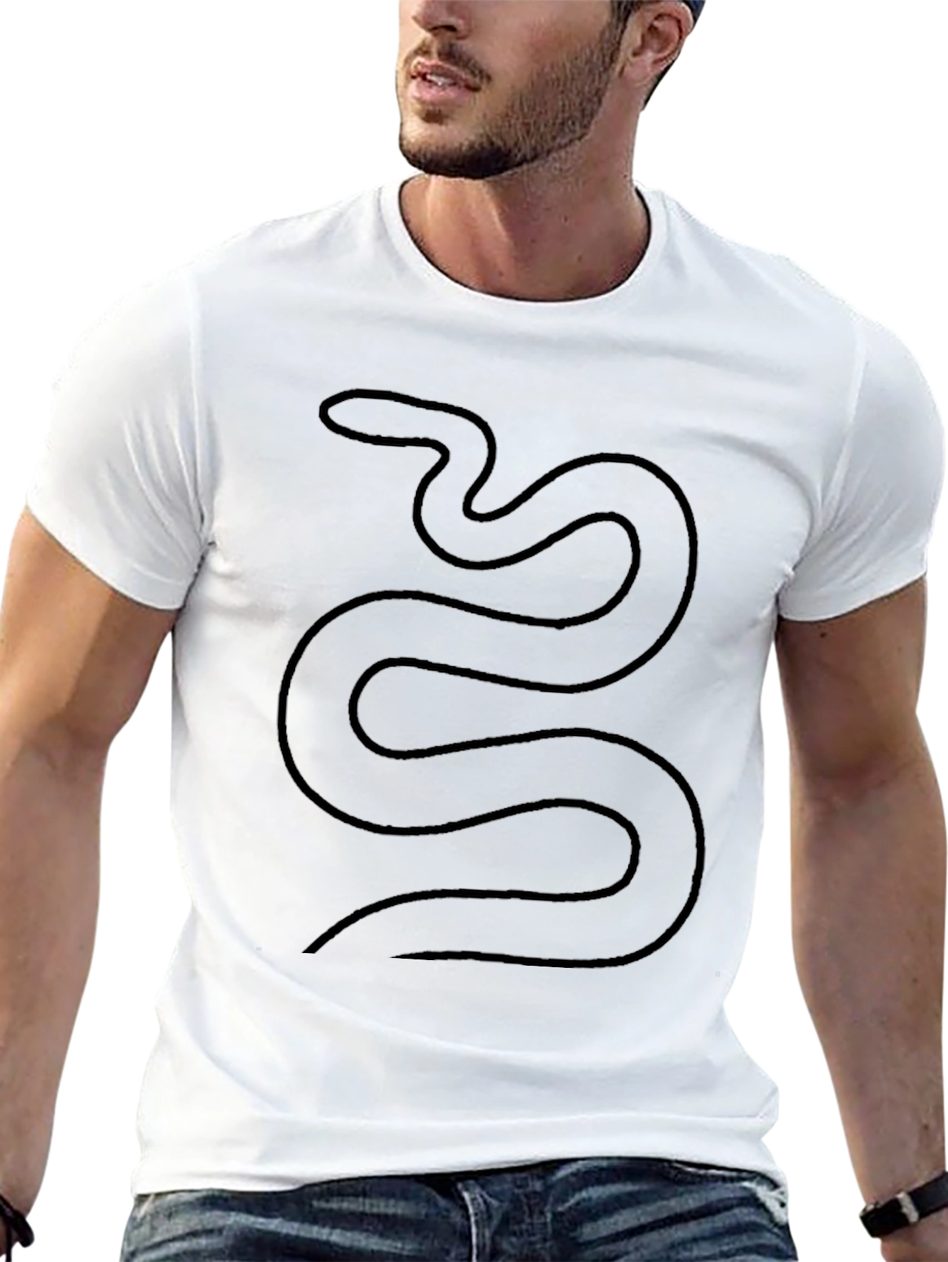 Mens Black T-Shirt with Minimalist Snake Design