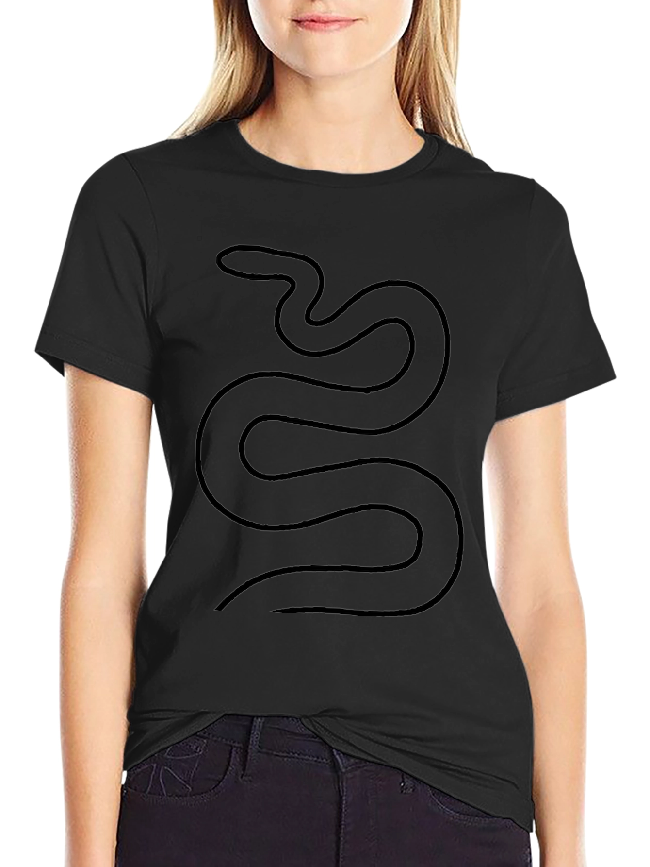 Mens Black T-Shirt with Minimalist Snake Design