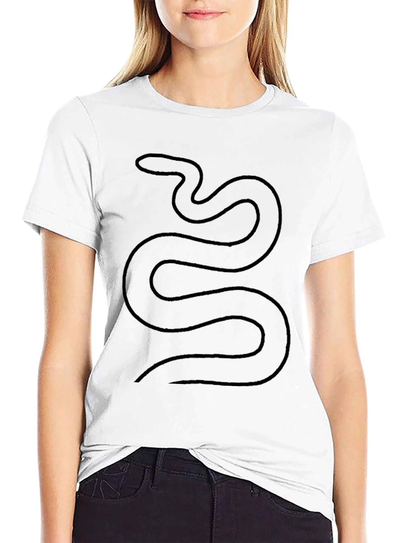 Mens Black T-Shirt with Minimalist Snake Design