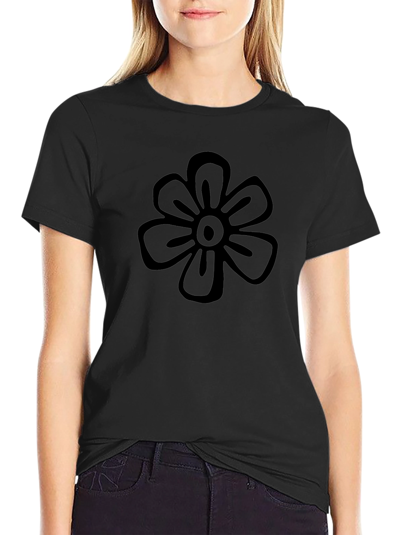 Black Flower Graphic Tee - Casual Comfort