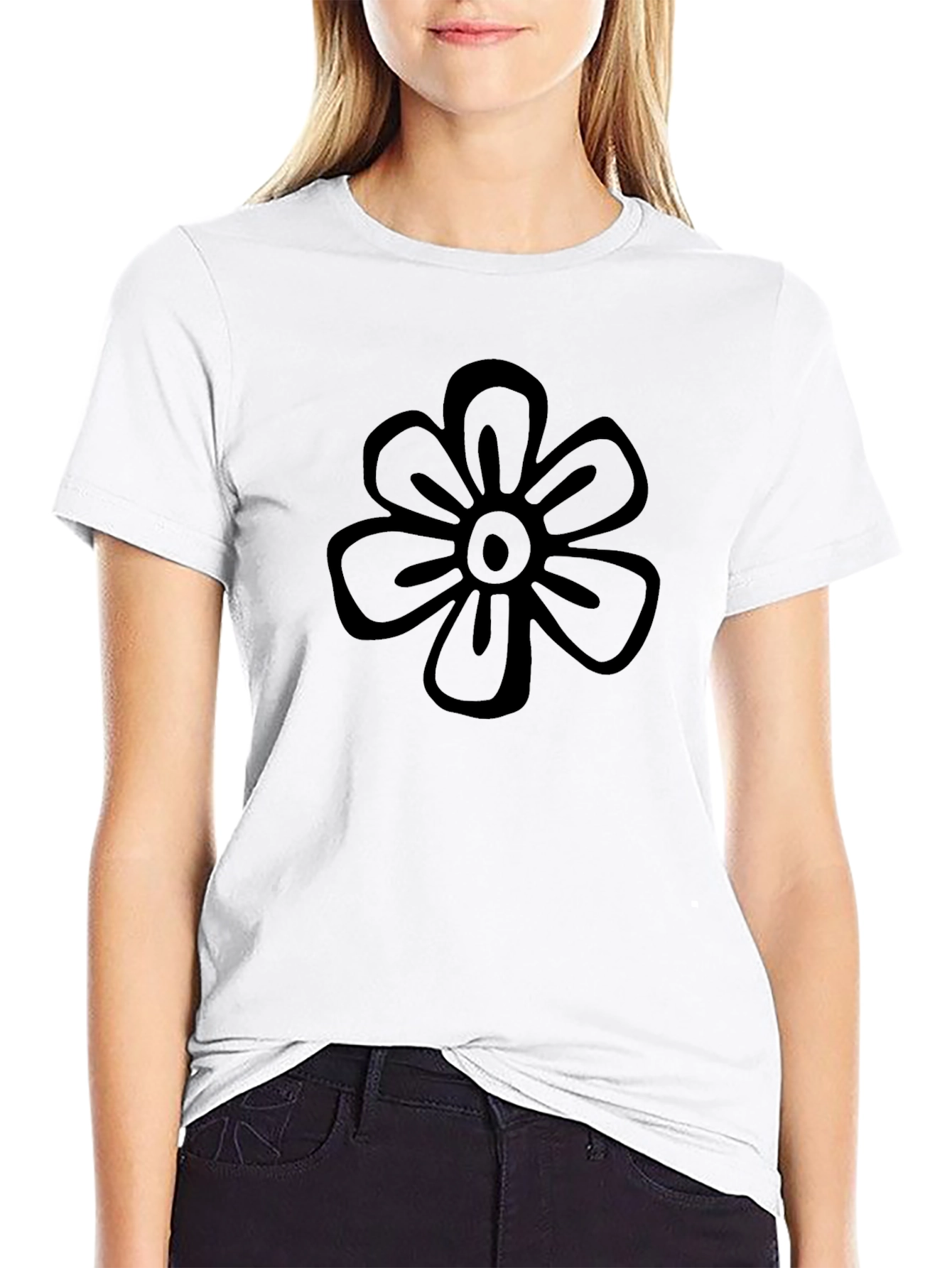 Black Flower Graphic Tee - Casual Comfort
