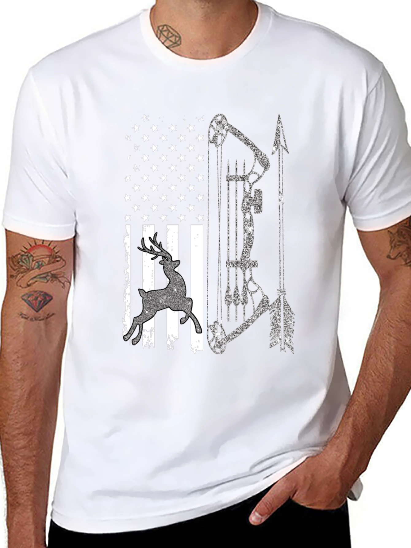 American Flag Deer Bow Hunting T-Shirt