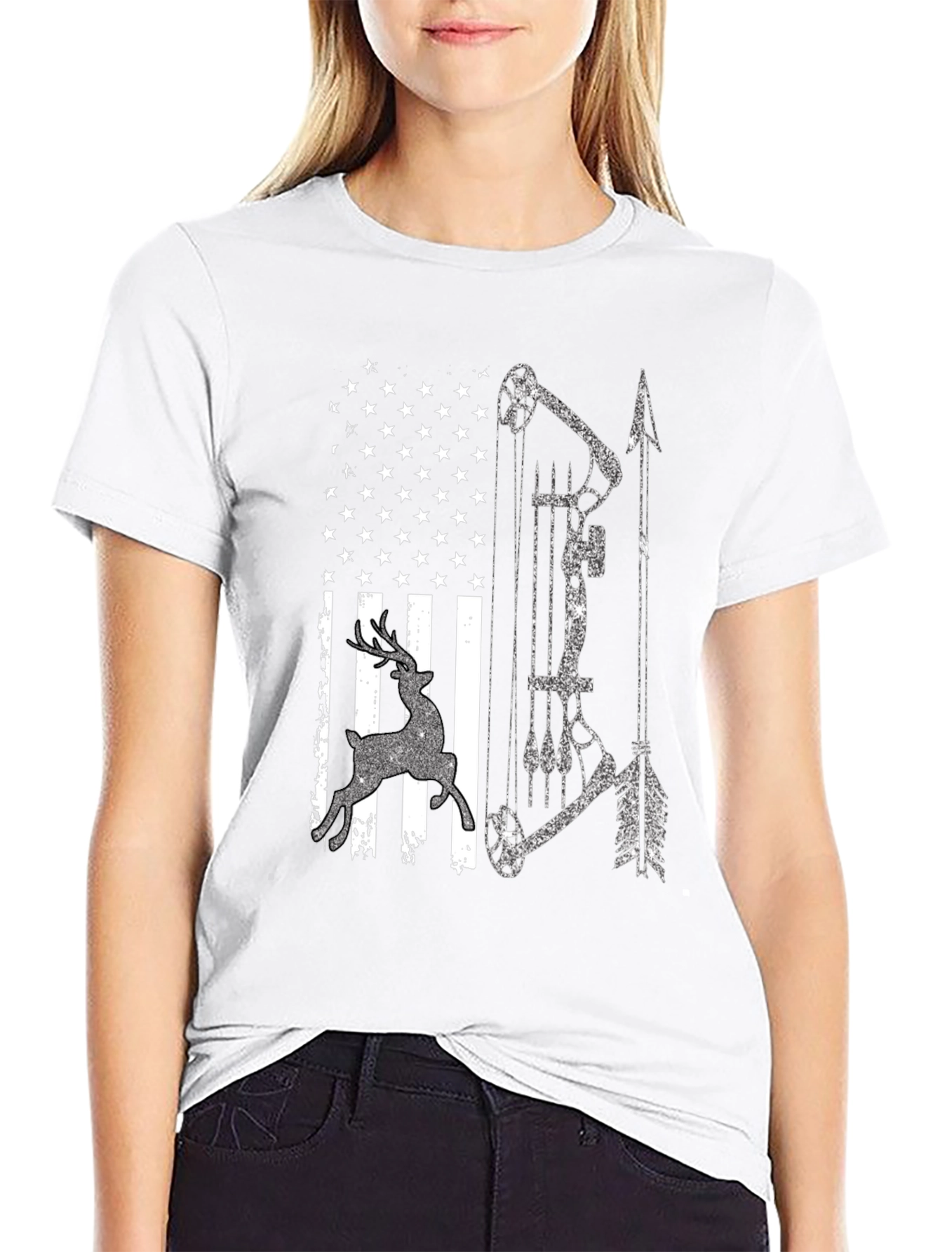 American Flag Deer Bow Hunting T-Shirt