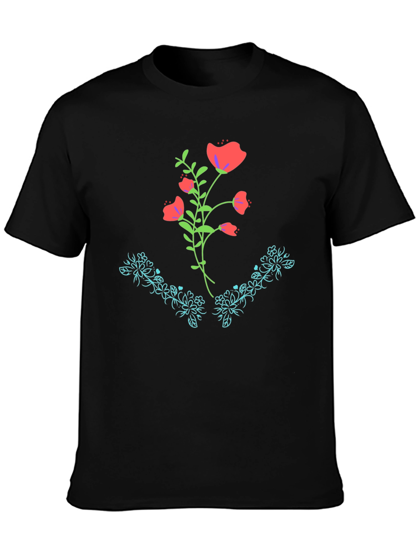 Floral Graphic Print Black Tee