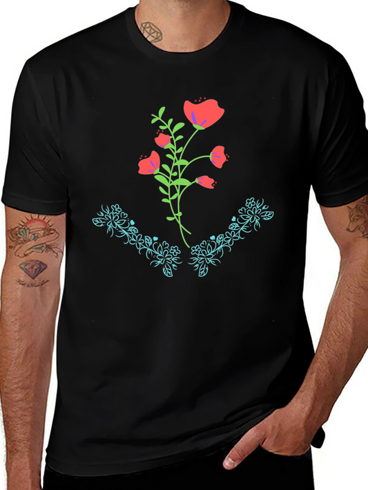 Floral Graphic Print Black Tee