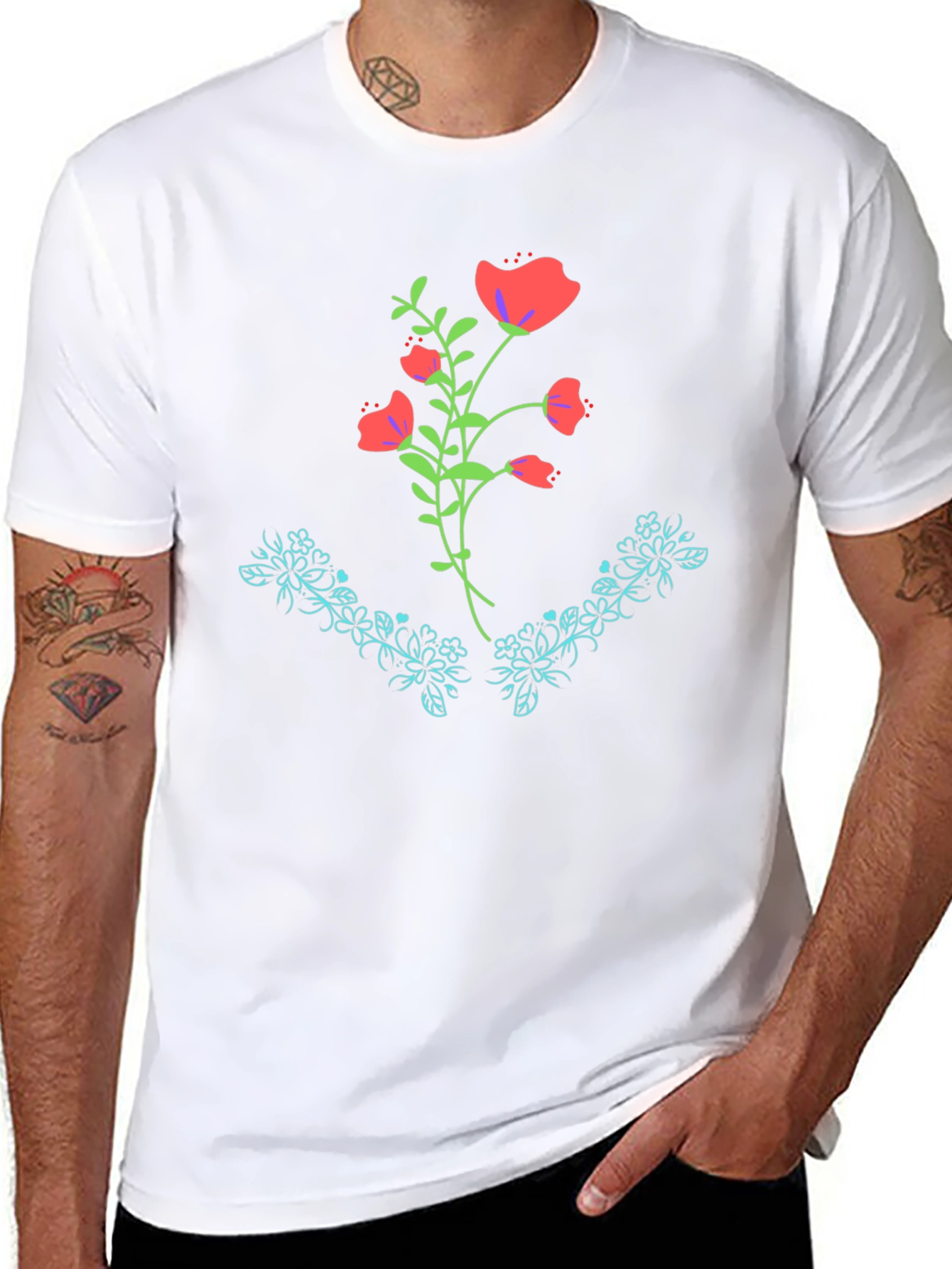 Floral Graphic Print Black Tee