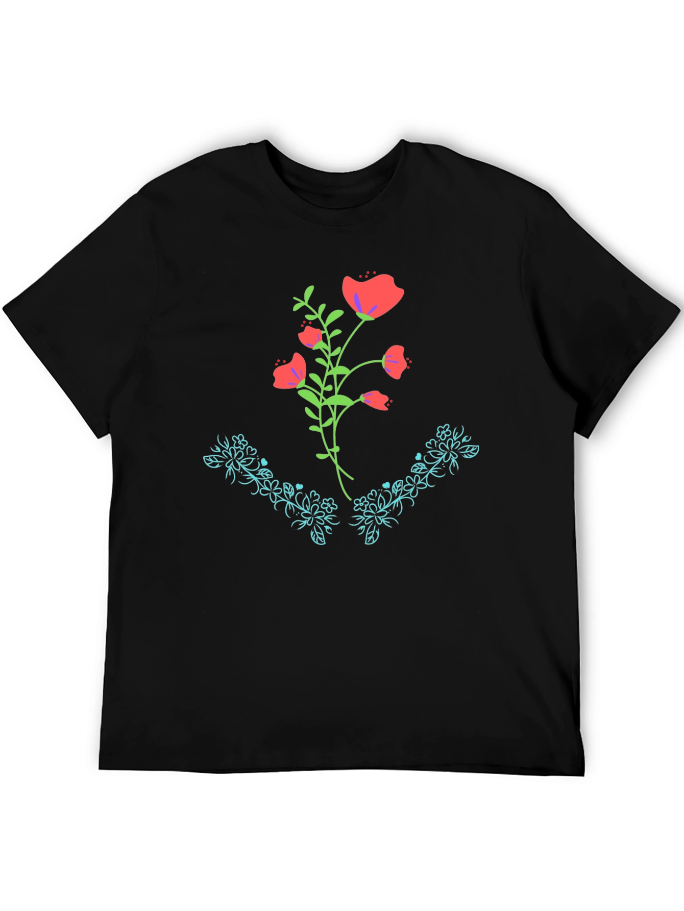 Floral Graphic Print Black Tee