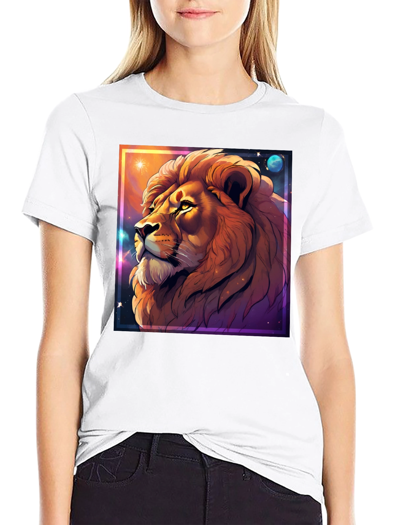 Lion Galaxy Graphic T-Shirt - Unisex Black Tee