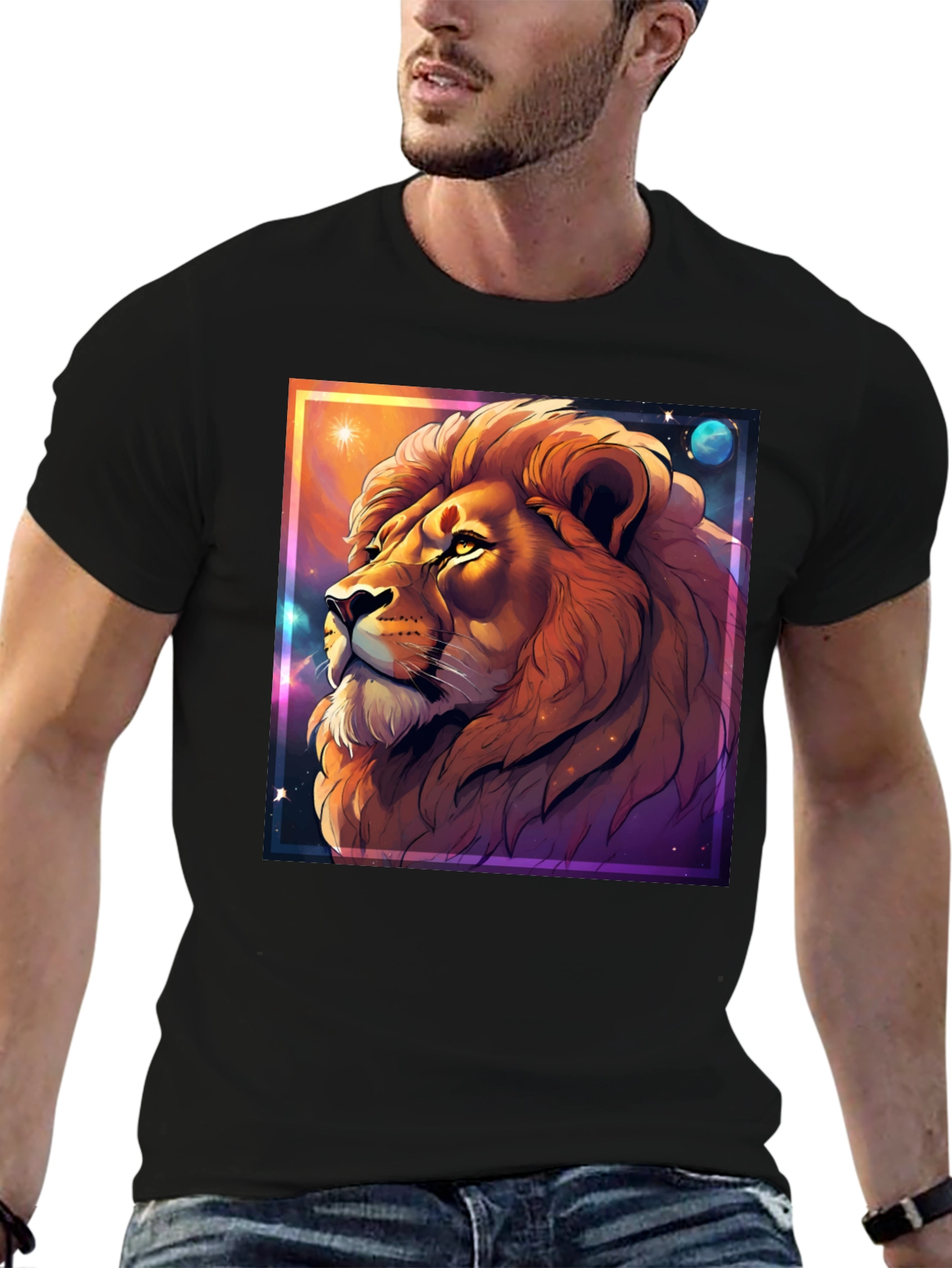 Lion Galaxy Graphic T-Shirt - Unisex Black Tee