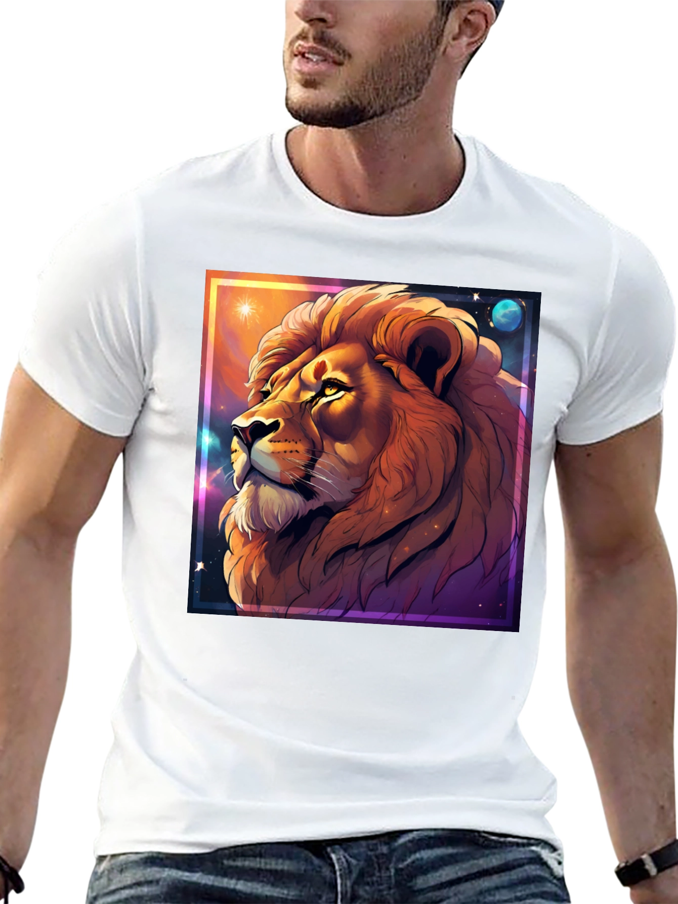 Lion Galaxy Graphic T-Shirt - Unisex Black Tee