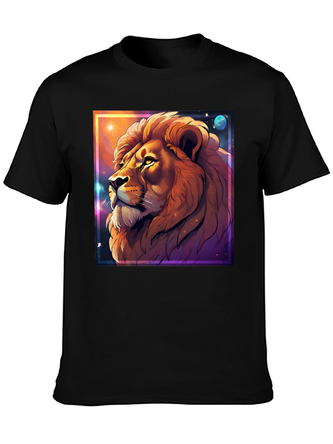 Lion Galaxy Graphic T-Shirt - Unisex Black Tee