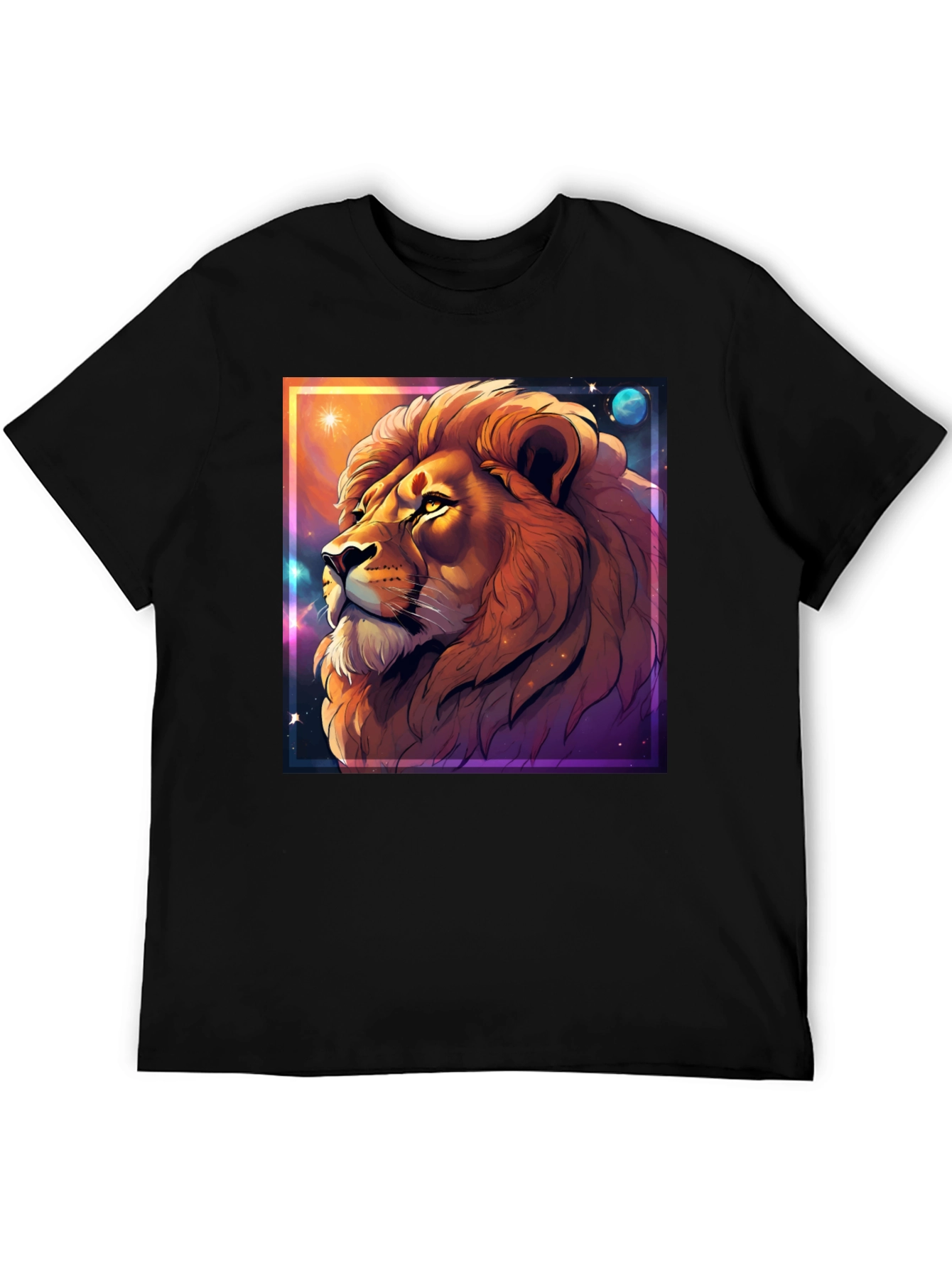 Lion Galaxy Graphic T-Shirt - Unisex Black Tee