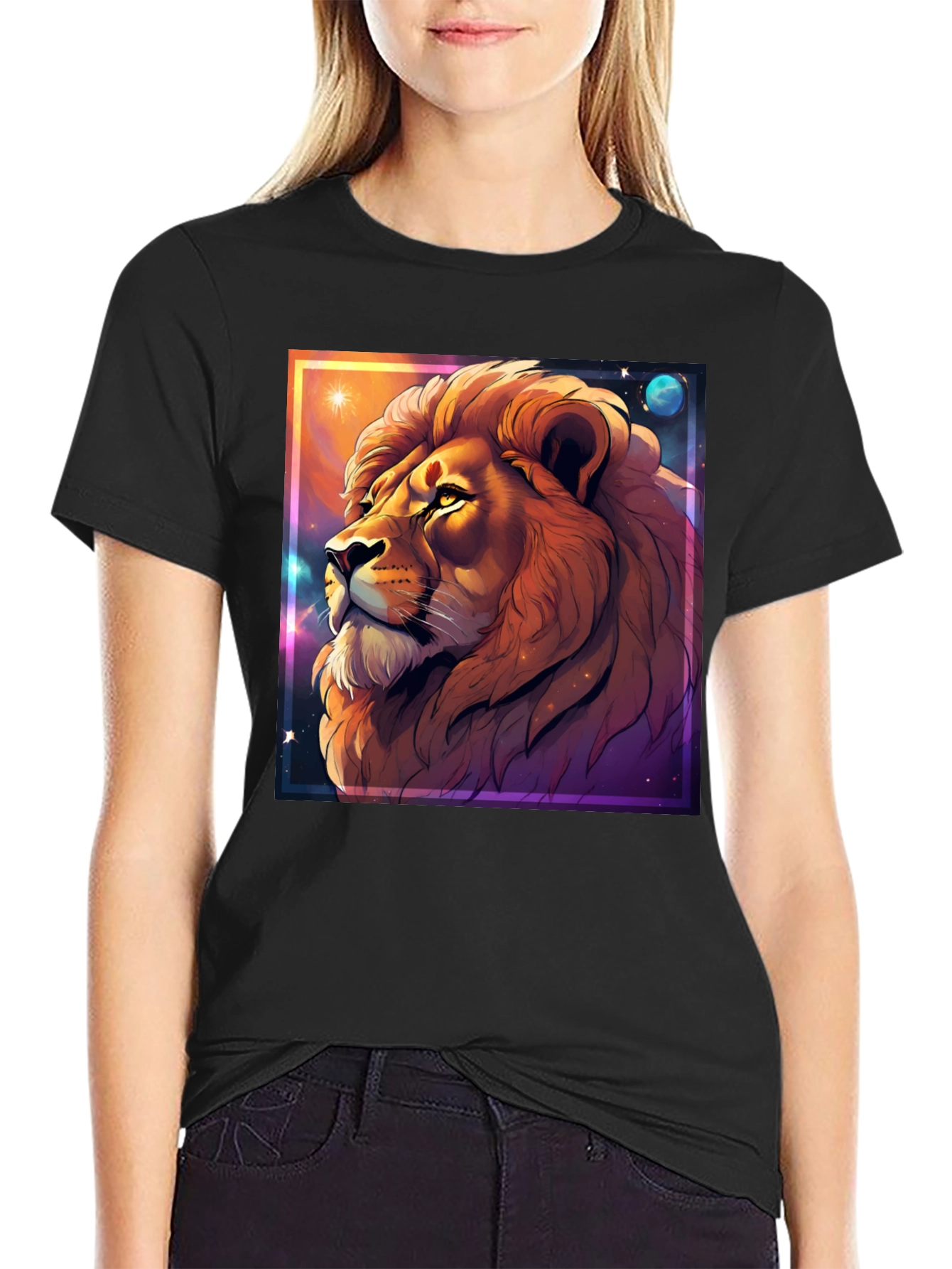 Lion Galaxy Graphic T-Shirt - Unisex Black Tee