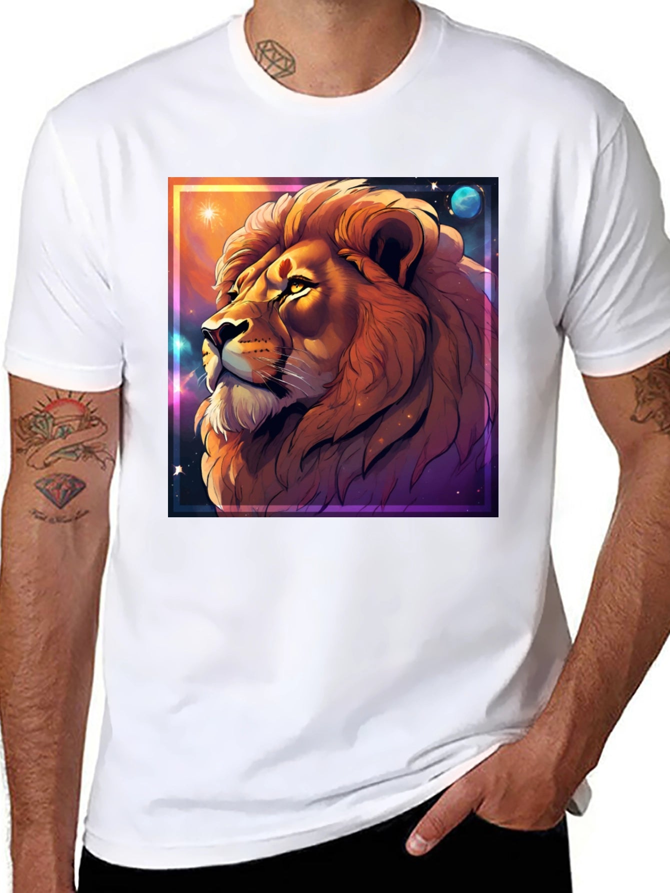 Lion Galaxy Graphic T-Shirt - Unisex Black Tee